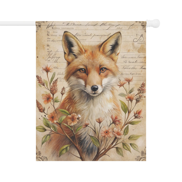 Vintage Fox Floral Garden Flag & Porch Banner Woodland Yard Decor Art