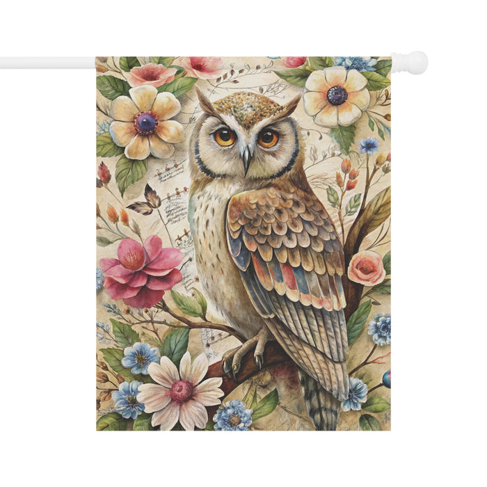 Vintage Owl Floral Garden Flag & Porch Banner Cottage Yard Decor Art