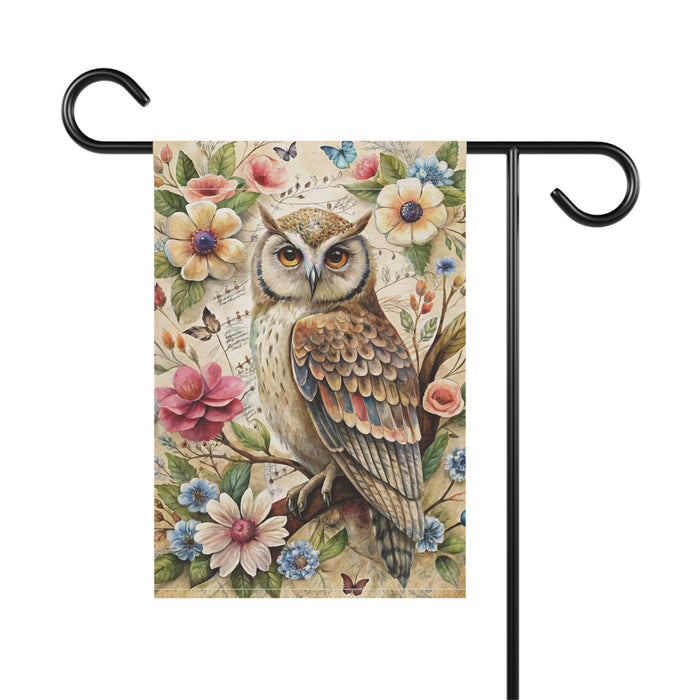 Vintage Owl Floral Garden Flag & Porch Banner Cottage Yard Decor Art