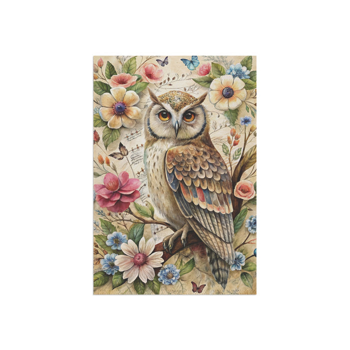 Vintage Owl Floral Garden Flag & Porch Banner Cottage Yard Decor Art