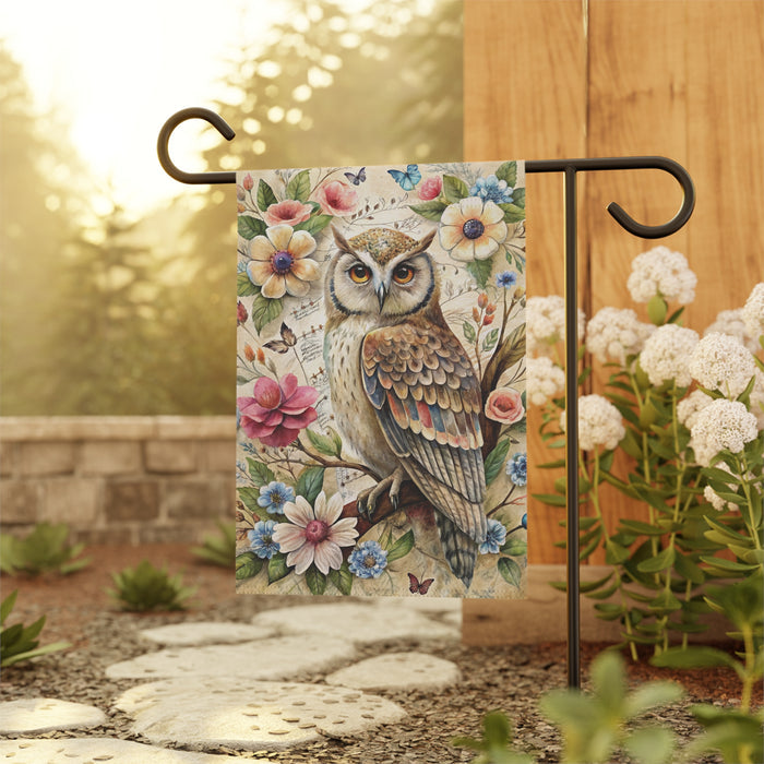 Vintage Owl Floral Garden Flag & Porch Banner Cottage Yard Decor Art