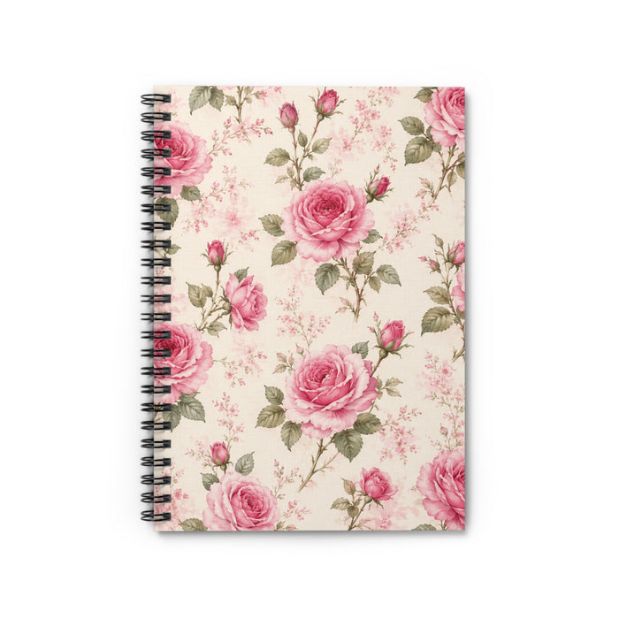 Vintage Pink Rose Spiral Notebook – Floral Cottagecore Journal