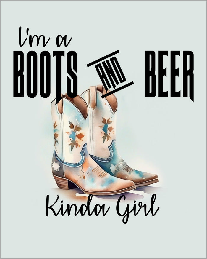 Wall Art Prints Unframed
8x10 Cowgirl Wall Art – “I’m a Boots and Beer Type of Girl” Print, Pale Teal Background, Western Decor, Ready to Hang, Shipped Flat