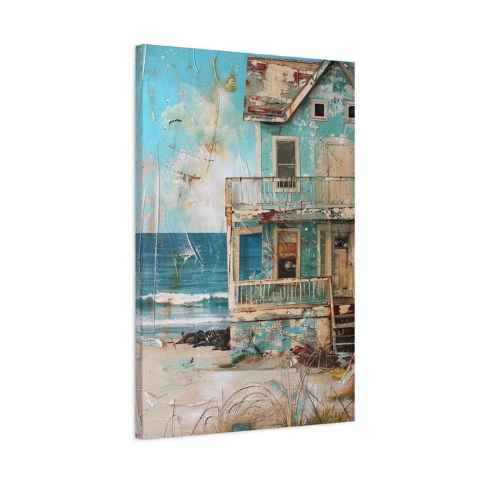 Whimsical Beach House Ocean Canvas Print Blue Art Coastal Decor Wall Hanging