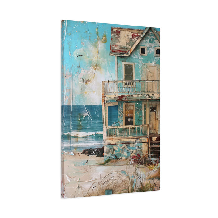 Whimsical Beach House Ocean Canvas Print Blue Art Coastal Decor Wall Hanging