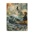 Whimsical Nautical Canvas Art - Child in Boat with Crow Decor Mixed Media Print