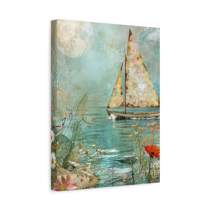 Whimsical Nautical Canvas Art - Sailboat Decor Mixed Media Print