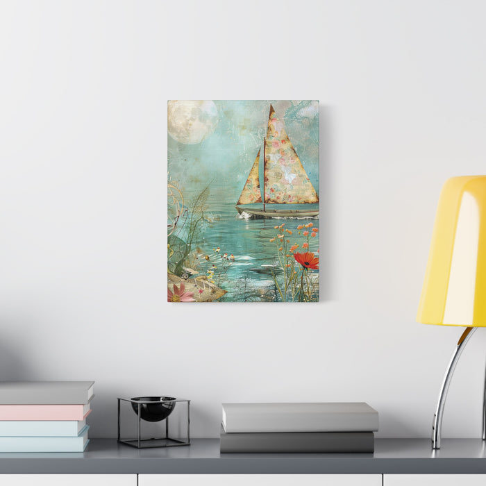 Whimsical Nautical Canvas Art - Sailboat Decor Mixed Media Print