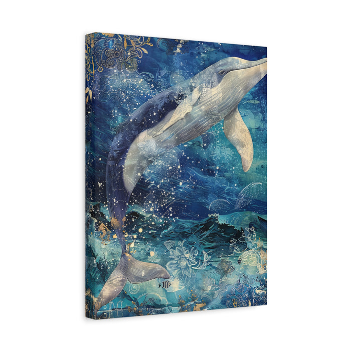 Whimsical Nautical Canvas Art - Leaping Whale Decor Mixed Media Print