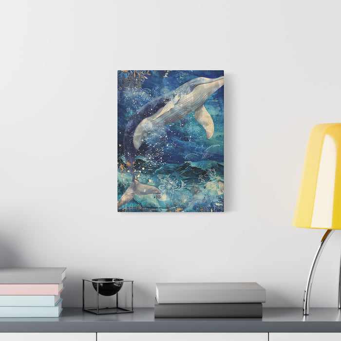 Whimsical Nautical Canvas Art - Leaping Whale Decor Mixed Media Print