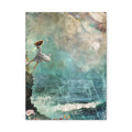 Whimsical Nautical Canvas Art - Woman on Cliff over Ocean  Decor Mixed Media Print