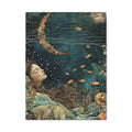 Whimsical Nautical Canvas Art - Woman Sleeping in the Ocean Mixed Media Print