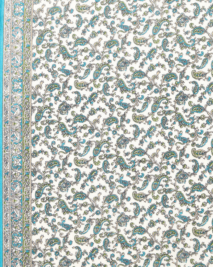 Indiehaat | Kashmiri Silk Printed Saree White & Blue
