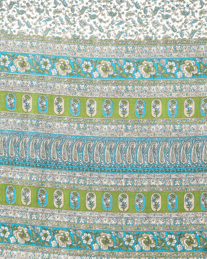 Indiehaat | Kashmiri Silk Printed Saree White & Blue