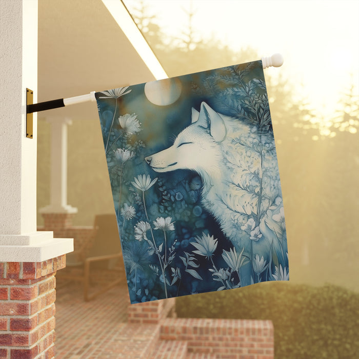 White Wolf Moon Garden Flag & Porch Banner Woodland Night Yard Decor Art