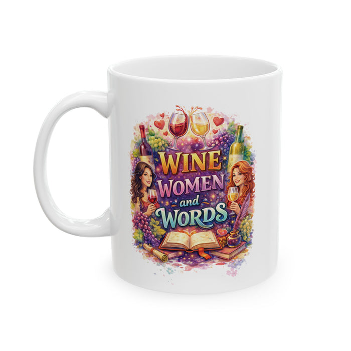Wine Women and Words Coffee Mug – Wine Lover Gift, Book Club Mug, Funny Cup