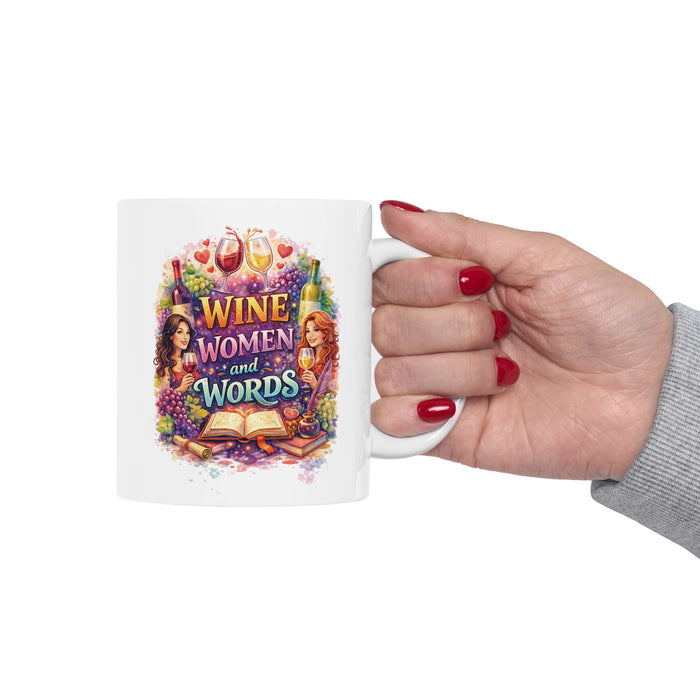 Wine Women and Words Coffee Mug – Wine Lover Gift, Book Club Mug, Funny Cup