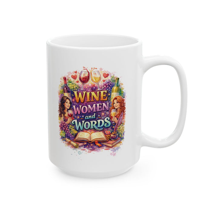 Wine Women and Words Coffee Mug – Wine Lover Gift, Book Club Mug, Funny Cup