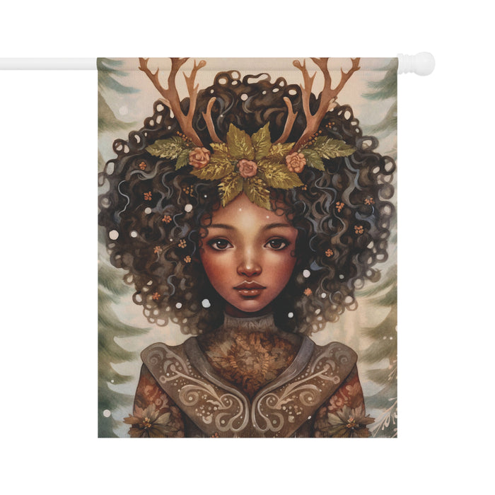 Woodland Forest Goddess Antler Crown Garden Flag & Porch Banner Nature Yard Art