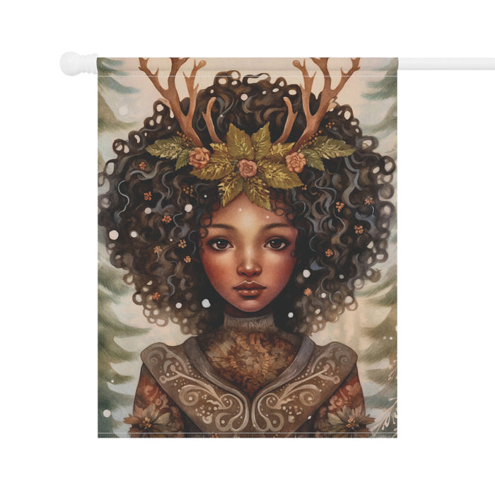 Woodland Forest Goddess Antler Crown Garden Flag & Porch Banner Nature Yard Art