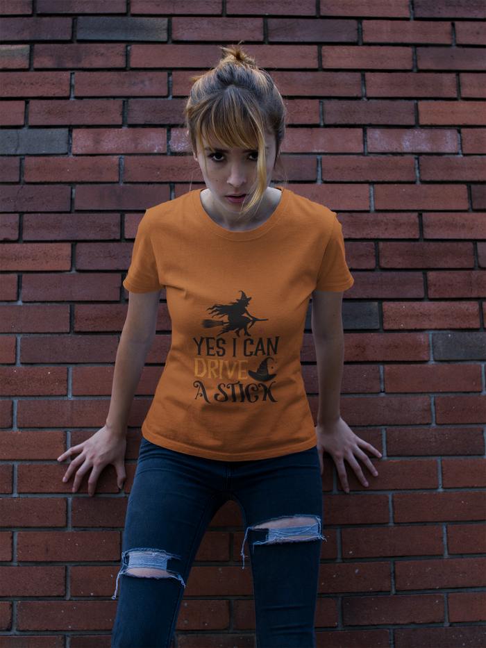 Yes I Can Drive a Stick Halloween Unisex Heavy Cotton Tee 3 Colors Multiple Sizes